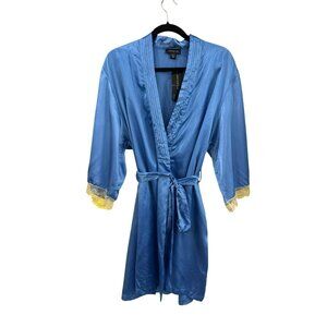 Jones New York Blue Satin Lace Kimono Robe S/M Pintuck Small Medium Vintage NWT